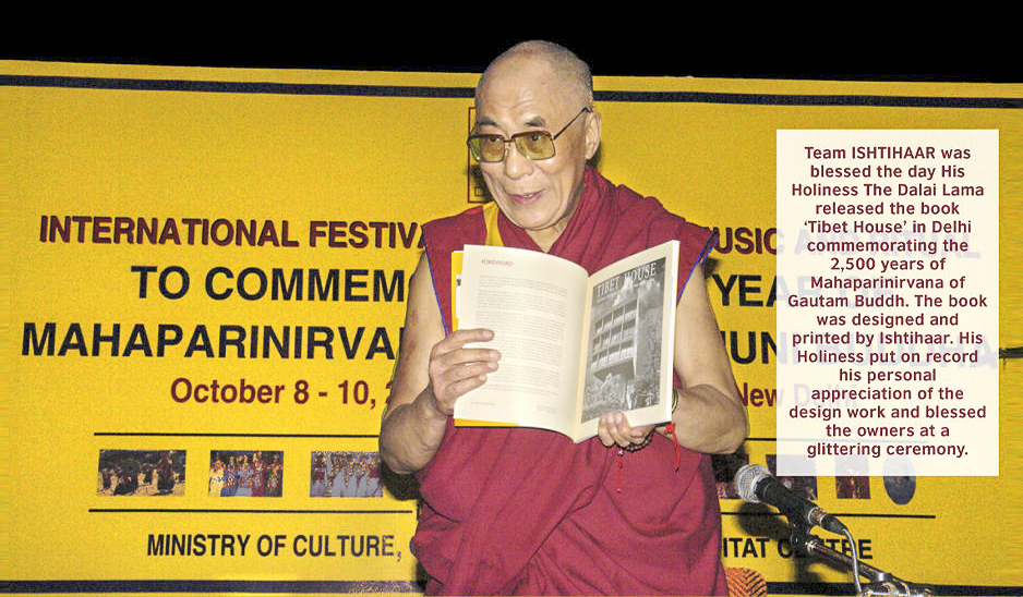 His Holiness the Dalai Lama releasing the book 'Tibet House' designed and printed by Rajinder Arora-Ishtihaar